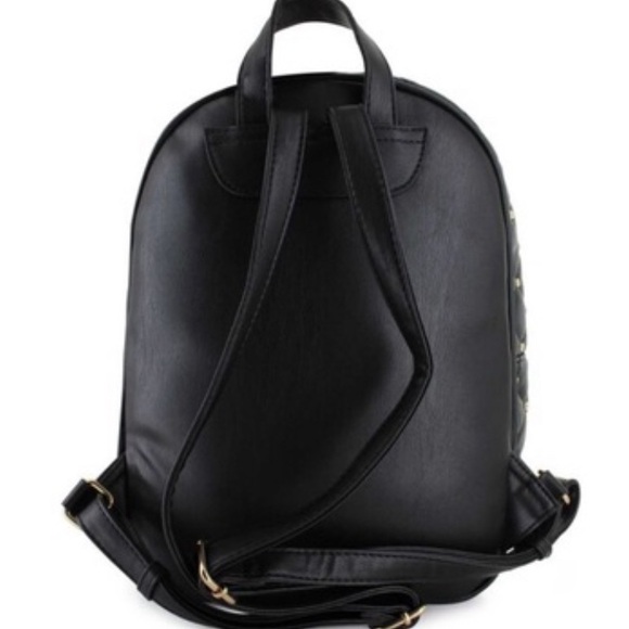 Badgley Mischka Black Quilted Backpack Gold Studded Hardware Adjustable Straps - Picture 4 of 14